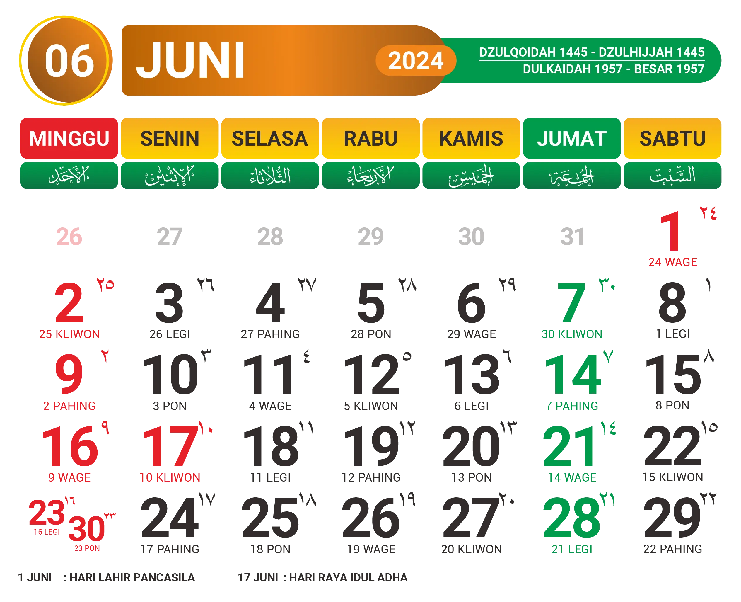 Kalender Juni 2024 dan Hari Libur