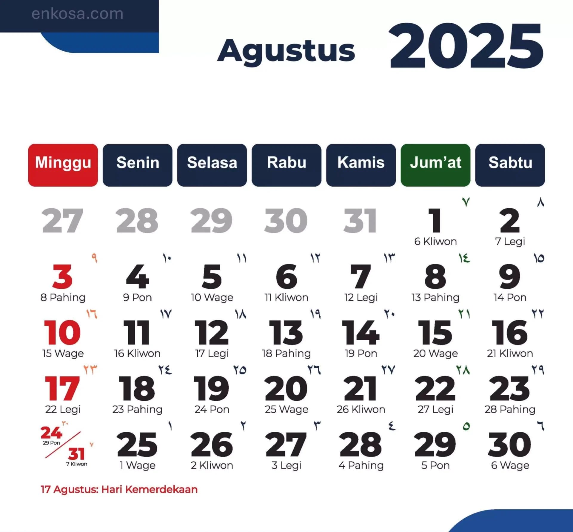 Kalender Agustus 2025 dan Hari Libur