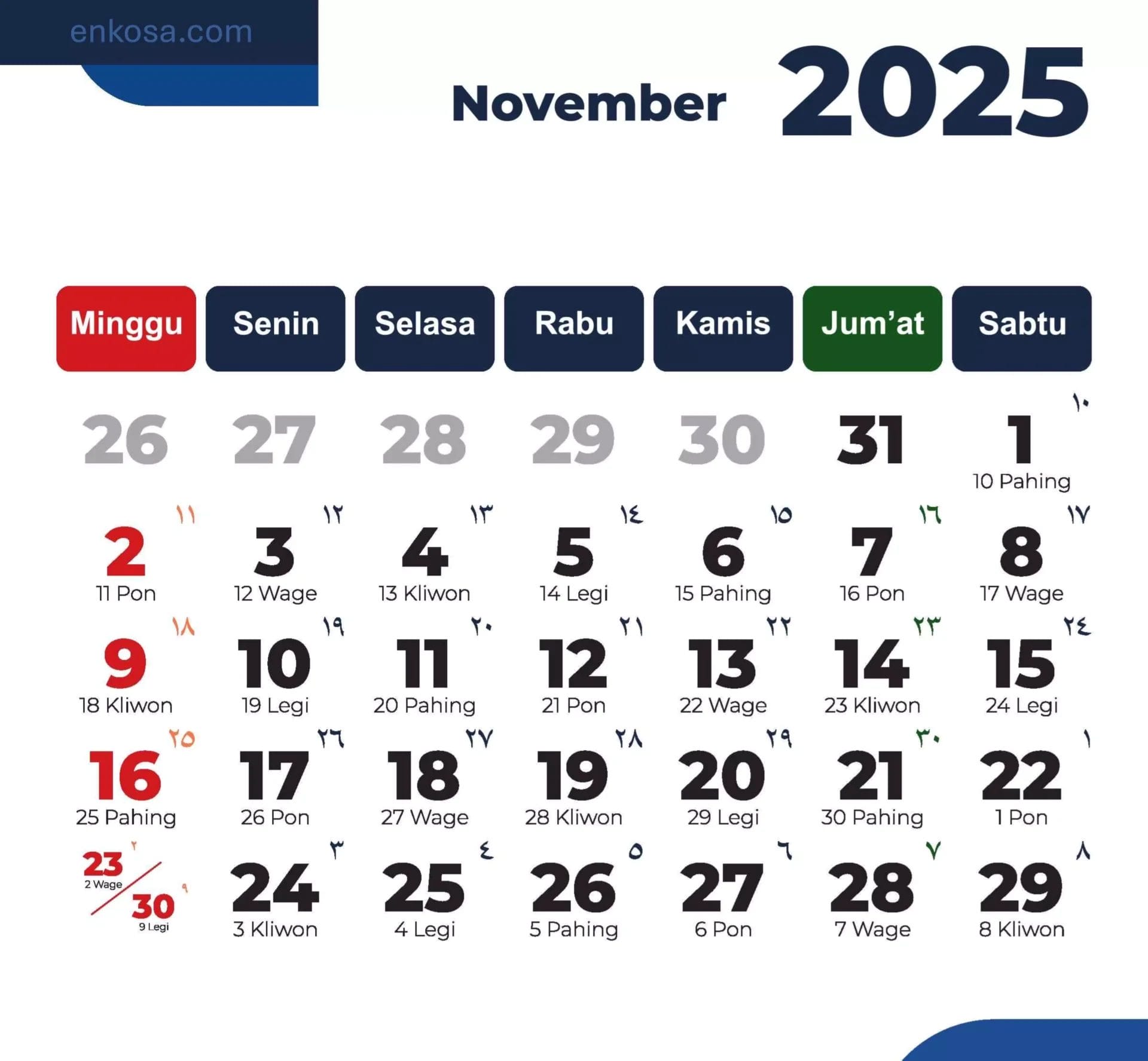 Kalender November 2025 dan Hari Libur