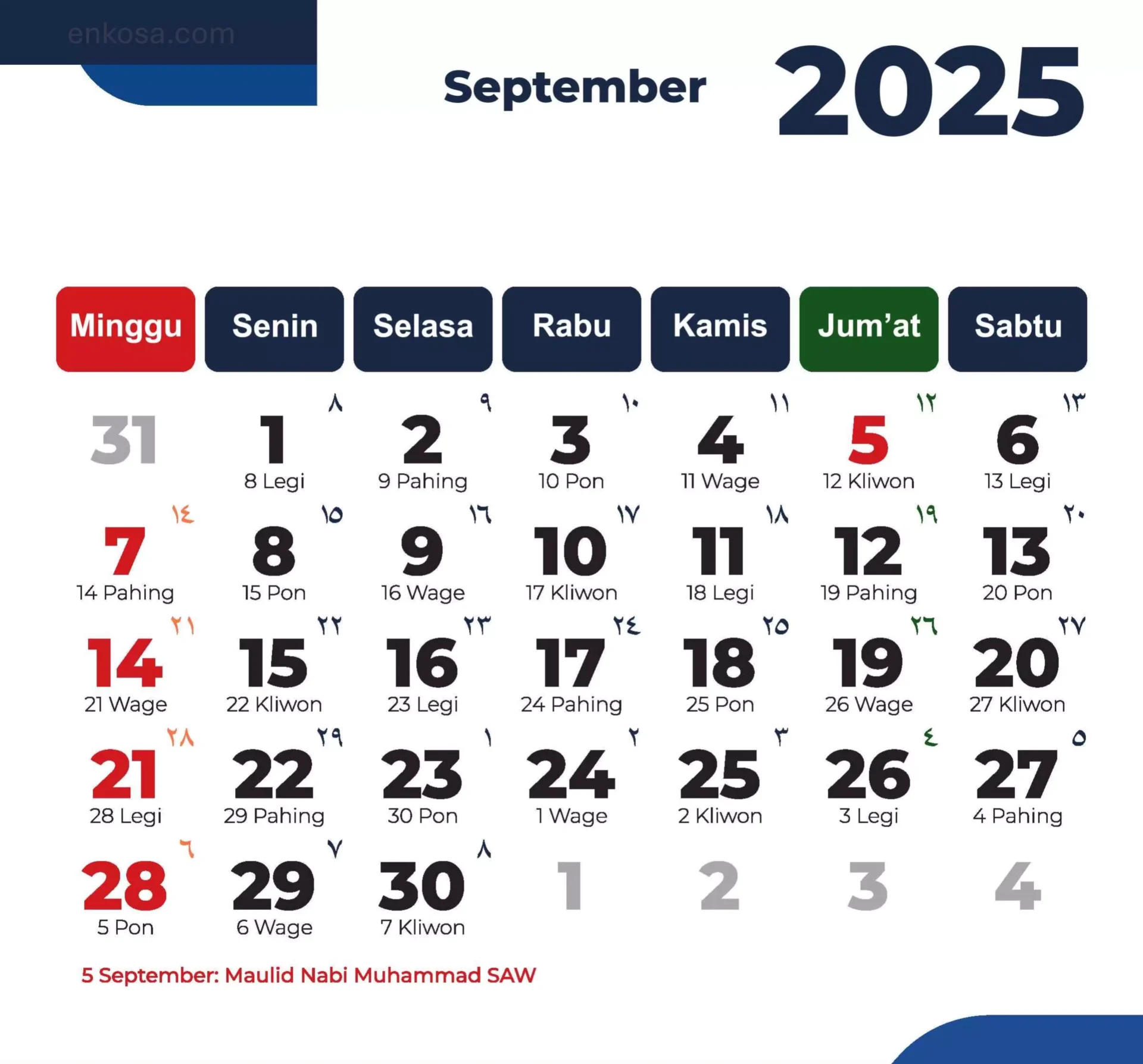 Kalender September 2025 dan Hari Libur