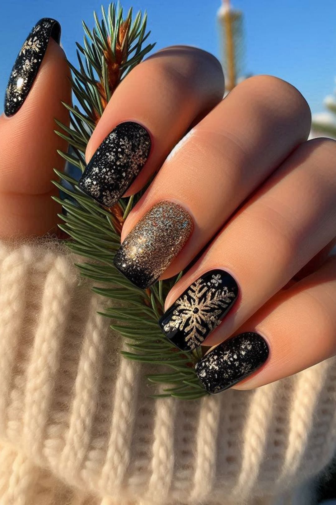 Elegant Black Christmas Nails